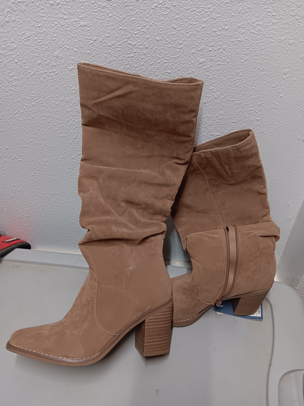 Merona Tan Suede Slouchy Block Heel Boots